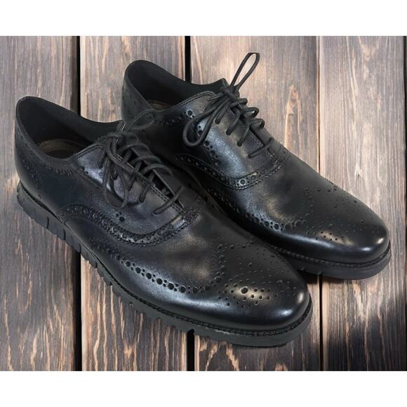 Cole Haan ZeroGrand Black Leather Wingtip Oxford Dress Shoes Mens 13 Fast Ship